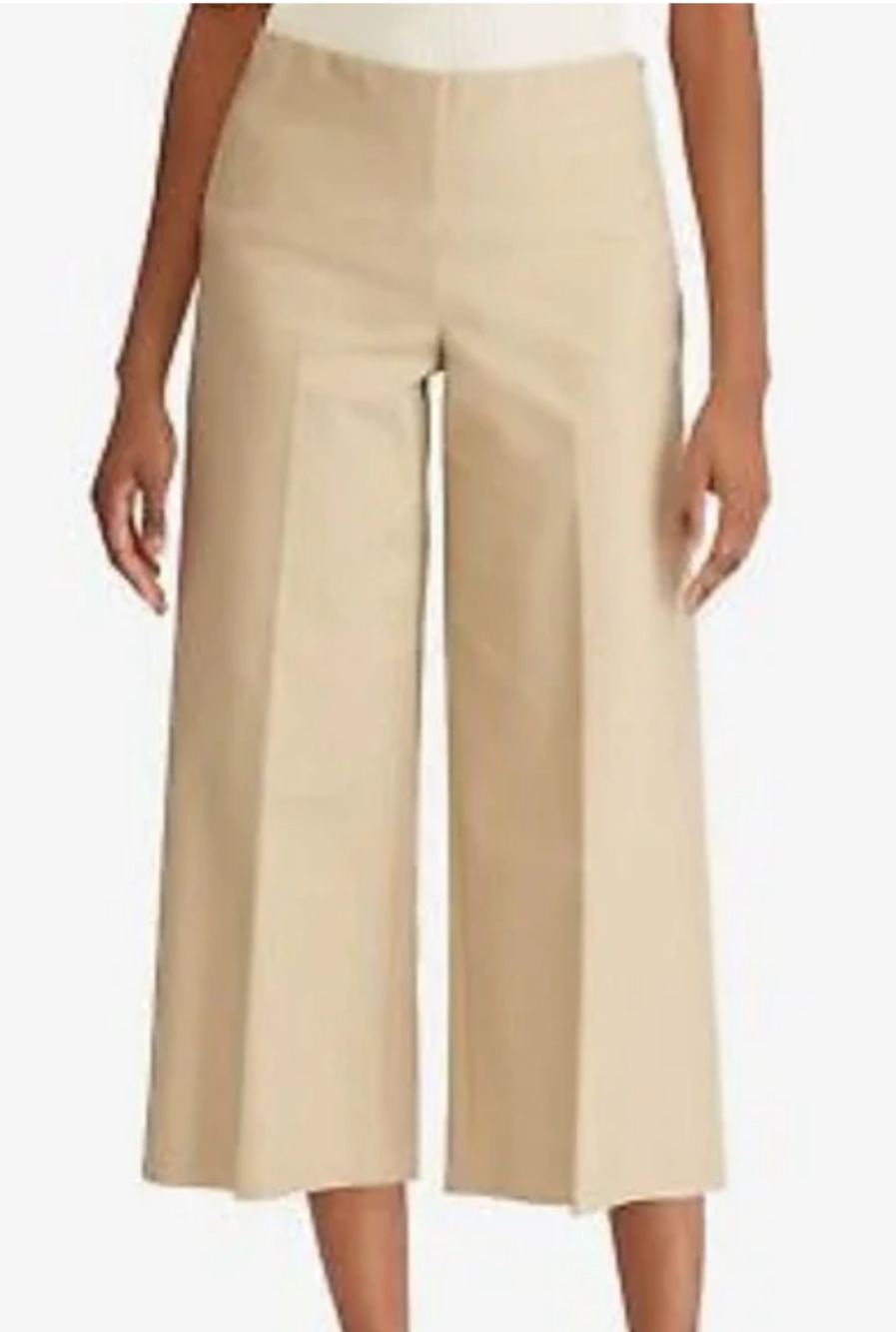 LRL Ralph Lauren EUC Womens 14 Beige Wide Leg Pants Cropped EUC Stretch Cotton
